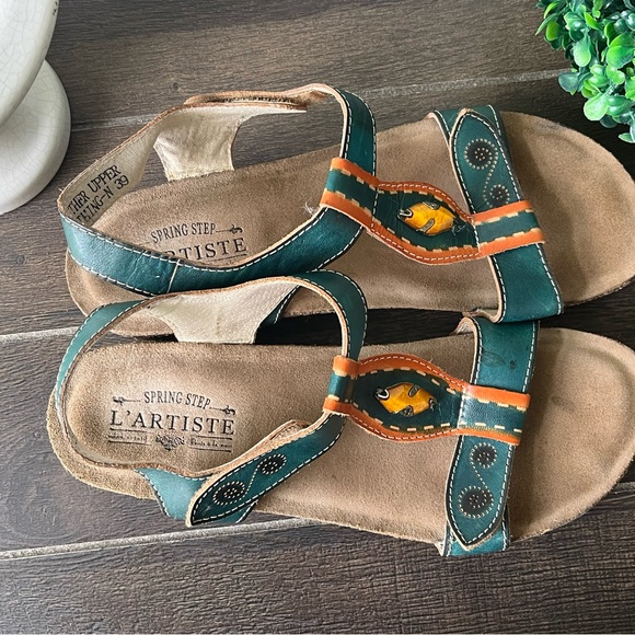 Spring Step Shoes - L’ARTISTE By Spring Step 39/US 8.5 Leather Strap Jeweled Orthopedic Sandals